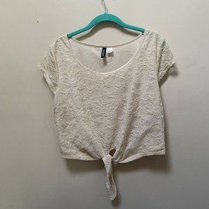 H and M Size 12 Cream lace Floral Tie Front Crop Top